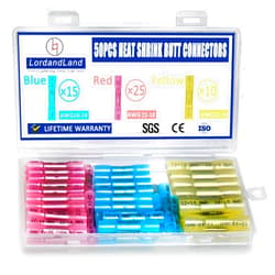 LordandLand 50 Pcs Heat Shrink Butt Connectors Kit,Heat Shrink Wire Connectors,Waterproof Insulated Marine Automotive Crimp Terminals Butt Splice Connectors for Marine Automotive Motorcycle Truck Electrical