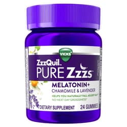 ZzzQuil Pure Zzzs Melatonin Gummies, Sleep Aid, Melatonin 2mg, with Chamomile & Lavender, Melatonin Sleep Gummies, Sleep Aids for Adults, Wildberry Vanilla Flavored, 24 Sleep Gummies