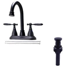Besfocet Matte Black 2 Handle Swivel Spout Bathroom Faucet with Black Pop-up Drain and cUPC Certified Water Supply Lines,4 Inch Centerest Double Handle Bathroom Sink Faucet for 2 or 3 Holes Lavatory Sink