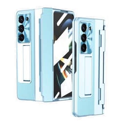 ZORSOME for Samsung Galaxy Z Fold 6 5G Hinged Stand Case for Girls Women,Luxury Leather Full Protecive Shockproof PC Case Cover for Galaxy Z Fold 6 5G [Wireless Charging][Screen Protector] (All Blue)