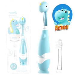 Papablic Toddler Sonic Electric Kids Toothbrush for Ages 1-3 Years, Baby Electric Toothbrush with Cute Dino Cover and Smart LED Timer, 2 Brush Heads (Debby)