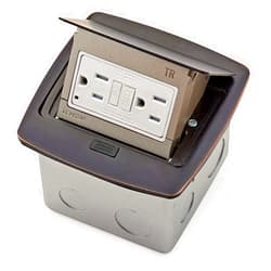 Leviton PFGF1-BZ Pop-Up Floor Box with 15 Amp, Tamper-Resistant Self-Test GFCI Outlet, Bronze