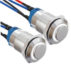 APIELE (Pcs of 2) 12mm Latching Push Button Switch Pre-wired 150mm High Round Head Stainless Steel 1 Normally Open with Ring Led (White)