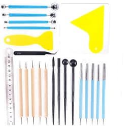 Rustark 24 pcs Pottery Tools Polymer Modeling Clay Sculpting Tools Set Dotting Pen, Silicone Tips, Ball Stylus, Pottery Ceramic Clay Indentation for Clay Ceramic Sculpture, Cake Fondant Decoration