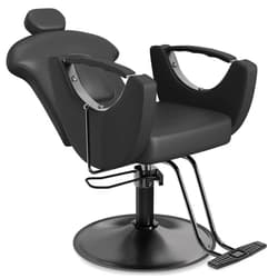 Baasha Comfortable Reclining Hair Salon Chair, All-Purpose All Black Styling Chair with Removable Headrest, 360° Swivel, Weight Capacity 330 lbs
