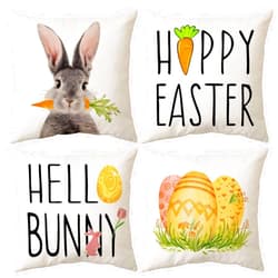 Nuolifee Easter Pillow Covers 18 * 18 Inch - Hello Bunny Decorative Throw Pillow Case for Living Room Couch Bed Car Office, Easter Decorations for The Home,Set of 4