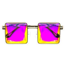 GloFX Square Kaleidoscope Glasses - Metal Frame - MC Squared Rainbow Light Diffraction EDM Festival Rave Prism Glasses