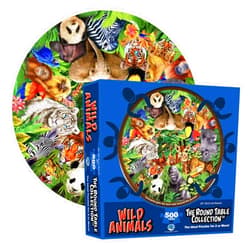 A Broader View Wild Animals Round Table Puzzle - 500 Pieces, Jigsaw Puzzles For Adults & Kids, Suitable For Groups Of 2 Or More, Everyone Gets The Best Seat At The Table, Incl. 12x12” Poster