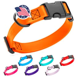 Dogline Biothane Waterproof Dog Collar with Quick Release Buckle Strong Coated Nylon Webbing with Odor- Proof for Easy Care Easy to Clean Fits Small Medium or Large Dogs, Orange 3/4