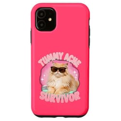 I Survived Tummy Ache Survivor My Tummy Hurts Joke iPhone 11 Tummy Ache Survivor Funny Cat Meme Retro Vintage Sarcastic Case