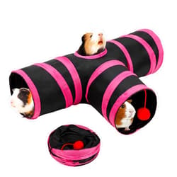 Rypet Guinea Pig Tunnel, 3 Way Collapsible Rabbit Tunnel, Small Pet Tunnels and Tubes with Interactive Ball for Rabbit Ferret Hamster Chinchilla Hedgehog Hiding and Resting