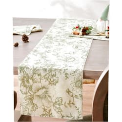 JINCHAN Floral Linen Table Runner for Kitchen Farmhouse Table Cloth with Sage Flower Print 13 x 72 Inch Beige Linen Blend Cloth for Kitchen Dining Table Indoor Outdoor Decor 1 Panel