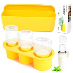 Hanmir Ice Cube Tray Compatible with Stanley Cup,Silicone Ice Cube Molds with Lid & Bin,3 Hollow Cylinder Ice Mold for Chilling Cocktails, Coffee,Ice Drink, Juice, Whiskey (Yellow)