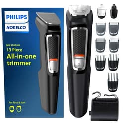 Philips Norelco Multi Groomer All-in-One Trimmer Series 3000-13 Piece Mens Grooming Kit for Beard, Face, Nose, Ear Hair Trimmer and Hair Clipper - NO Blade Oil Needed, MG3740/40