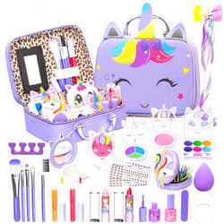 Mqsiuve Kids Makeup Kit for Girl - Kids Washable Makeup Girls Toys with Unicorn Cosmetic Case, Real Girl Makeup Sets for Toddler Kid Children Christmas Birthday Gifts Toys for 3 4 5 6 7 8-12 Year Old Girls