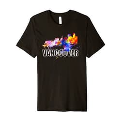Skyline Vancouer Kanada Nacht Bunt Vancouver British Columbia Canada Skyline Panorama Premium T-Shirt