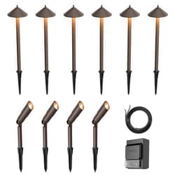 Malibu Landscape Lighting Kit with 150W Low Voltage Outdoor Transformer & 12V Halogen 6PK 10W Bronze Pathway Lights & 4PK Metal 20W Flooding Lights/Spotlights Warm White & 75Feet #16 Wire for Patio