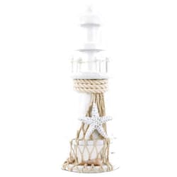 Puzzled COTA Global White Lighthouse Decor - Handmade and Crafted Wooden Lighthouse Decoration with Starfish, Decorative Tabletop Centerpiece Home Decor - 8.75 Inches