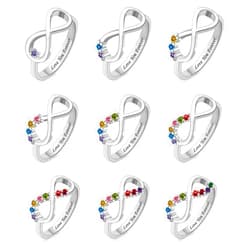 QWBV NELO Personalized 925 Sterling Silver Infinity Ring Birthstone Rings Custom Mother Family Rings Love Forever Ring with 1-9 Birthstone Engraved Name Ring Gifts for Mother Women Grandma Her