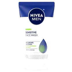 NIVEA MEN Sensitive Face Wash with Vitamin E, Chamomile and Witch Hazel Extracts, Gently Cleanses Skin Without Drying, 5 Fl Oz Tube