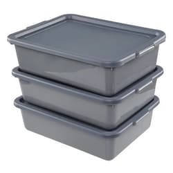 Afromy 3-Pack 13 L Plastic Bus Tub, Commercial Utility Bus Boxes with Lids, Gray