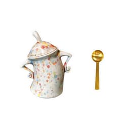 XFDJB Canister With Attitude,Cute Sassy Tea Pot Storage Canister with Airtight Lid Fun Food Jar Stylish Teapot Large Ceramics Lid, Creative for Coffee, Tea, Sugar, and Spices,with spoon (Milky white)