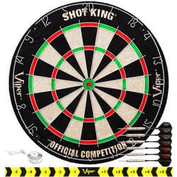 Viper by GLD Products Shot King Regulation Bristle Steel Tip Dartboard Set with Bullseye Metal Radial Spider Wire Compressed Sisal Board with Rotating Number Ring Includes 6 Darts Black