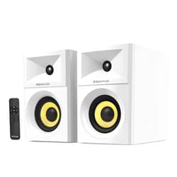 Sanyun SW205 4” 80W Powered Bookshelf Speakers - 2.0 Active Near Field Monitors – Enhanced Loudspeaker Structures - Wireless Remote Control - Wooden Enclosure - White