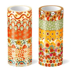 Whaline 12 Roll Boho Floral Washi Tape Retro Flowers Rainbow Paper Adhesive Stickers for Scrapbook Gift Wrapping DIY Art Crafts, 16.4Ft