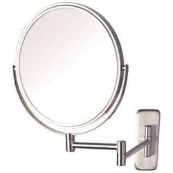 JERDON Two-Sided Wall-Mounted Makeup Mirror - Makeup Mirror with 5X Magnification & Wall-Mount Arm - 8-Inch Diameter Mirror with Nickel Finish Wall Mount - Model JP7506N