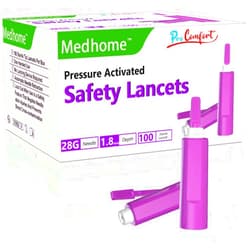 Medhome Pressure Activated Safety Lancets, 100 Count, Sterile, Single Use and Gentle for Comfortable Testing(28 G)