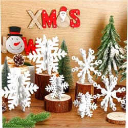 Maitys 12 Pcs Christmas Wooden Tabletop Snowflake 3D White Snowflake Table Sign and Centerpiece for Winter Tiered Tray Decor Xmas Holiday Winter Wonderland Decorations Party Supplies