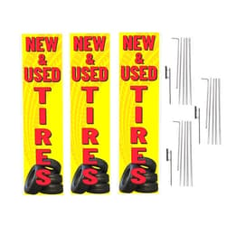 Cobb Promo Three New & Used Tires Advertising Rectangle Boomer Feather Flags Complete Kits with Three Flag Poles and Three Ground Spikes