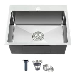 MENATT 23-inch Single Hole Single Bowl Kitchen Sink Drop in, 18 Gauge 304 Stainless Steel Handmade Topmount/Drop In Kitchen Sinks with 9