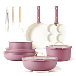 CAROTE 19pcs Pots and Pans Set, Nonstick Cookware Set Detachable Handle, Induction Kitchen Cookware Sets Non Stick with Removable Handle, RV Cookware Set, Gold and Purple