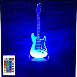 AZIMOM 3D Illusion Lamp Electric Guitar Remote Control 16 Colors Night Light for Kids Smart Touch Bedside Lamps Bedroom Decoration Boys & Girls Women Birthday Gifts
