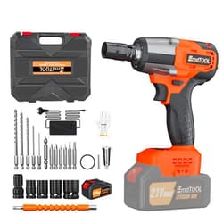 Rigogo 21V Brushless Impact Wrench with 1 x 6.0Ah Battery, 450Nm Cordless Impact Screwdriver, 0-2500rpm Variable Speed, Fast Charger, 4 Sockets, 12 Drill Bits, Carry Case, Orange