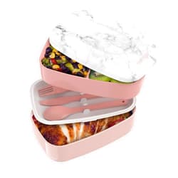 Bentgo® Classic - Adult Bento Box, All-in-One Stackable Lunch Box Container with 3 Compartments, Plastic Utensils, and Nylon Sealing Strap, BPA Free Food Container (Blush Marble)