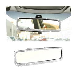 Osilly Bling Car Rearview Mirror, Decorations Rear View Mirror with Crystal Rhinestones & Diamonds, Car Interior Trim Accessories, Clip-on & HD Glass, Sparkly Gift for Mother Women Girls (Silver)