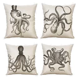 Sokaton Octopus Throw Pillow Covers 18 x 18 Inch Set of 4 Cushion Covers Xmas Decorative Pillow Case for Car Sofa Bed Couch,(Octopus)