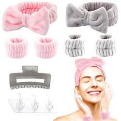 Wasoyun Headband for Washing Face Set, Makeup Headband, Skincare Headbands, SPA Headband Wristband for Washing Face, Hooks for Wristbands Hairbands, Hair Clips, Arm Bands for Washing Face