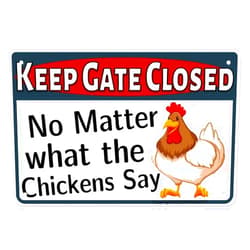ANJOOY Metal Tin Signs Chicken Warning Sign Danger Keep Gate Closed - No Matter What The Chickens Say - Funny Gag Gifts for Chicken Fan Lovers Indoor Outdoor Chickens Plaque Wall Decor Art 8