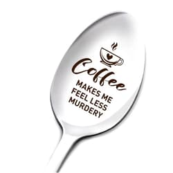 Muktoujaumai Funny Coffee Lover Spoon Gifts for Women Men, Coffee Makes Me Feel Less Murdery, Birthday Thanksgiving Christmas Gifts for Coffee Lover Mom Dad Grandma Grandpa, Engraved Stainless Steel Coffee Spoon