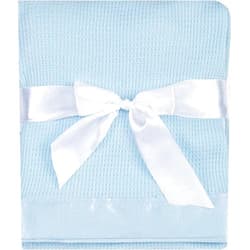 Grehge UniBabe Thermal Waffle Weave Baby Blanket with Satin Nylon Trim (Blue)