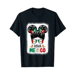 Mexican Independence Day Viva Mexico Funny Viva Mexico Mexican Independence Messy Bun Hair Kids T-Shirt