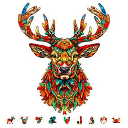 GLOBLELAND 200Pcs Deer Wooden Jigsaw Puzzles for Adults 280x340mm/11x13.4inch Elk Wood Children Puzzles Colorful Unique Animal Shaped Wooden Puzzles for Family Anniversary Christmas Birthday Gifts