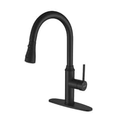 Arofa Pull Down Kitchen Faucet-Arofa A01BY Solid Brass Commercial Matte Black Single Handle Pull Out Kitchen Sink Faucet with Sprayer