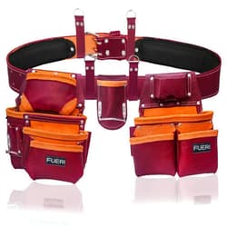 FUERI Leather Tool Belts for Men, Heavy-Duty Durable Carpenter Tool Rig Organizer With 19 Pockets-2 Pouches, Double Hammer Holder, Suspender Loops, And A Foam-Padded Belt for Framers, And Electricians