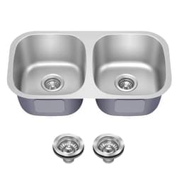 KRAUS Premier 32-inch Undermount 50/50 Double Bowl 18-Gauge Stainless Steel Kitchen Sink with Strainers (x2), KBU22