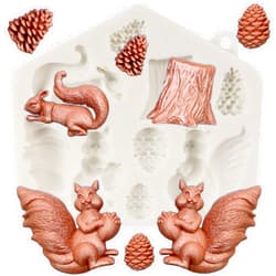 QDMOLDS Squirrel Silicone Molds Pine Cone Tree Trunk Fondant Mold Tree Stump Molds for Cake Decoration Cupcake Topper Chocolate Candy Gum Paste Polymer Clay